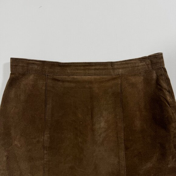 Vintage Suede Leather Mini Pencil Skirt Brown Tan L 13 Western Boho Chic Fall - Picture 10 of 11
